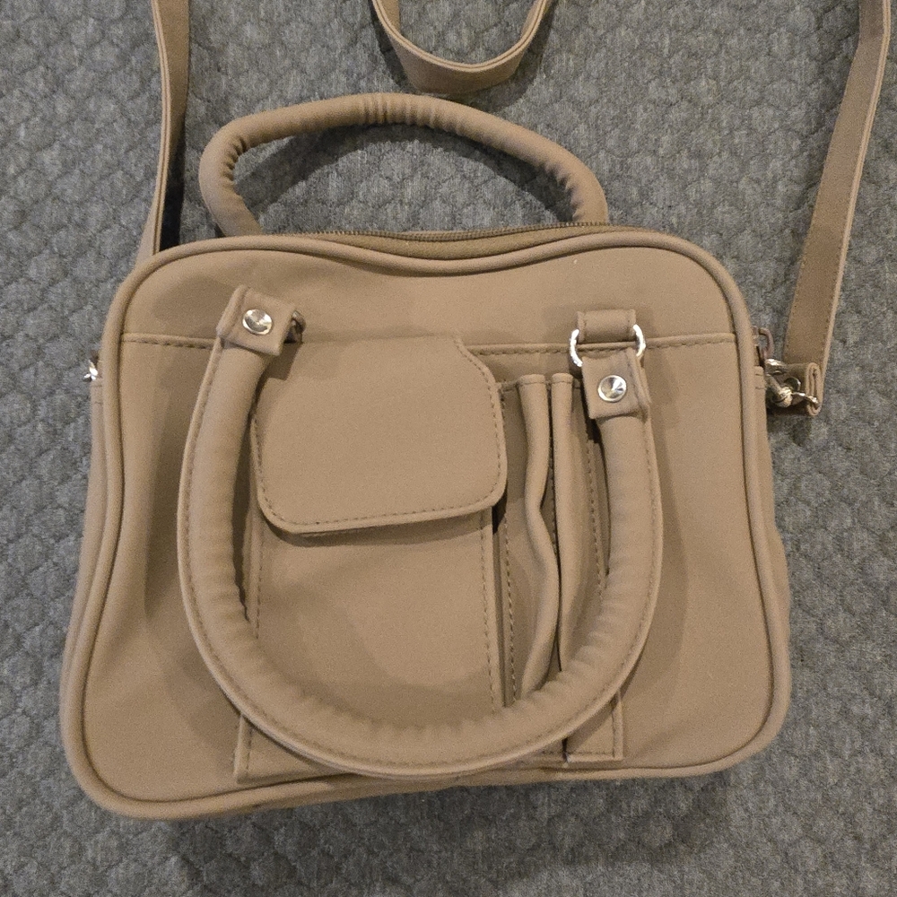 Compact Multi‑Compartment Organizer Purse – 9" x 7" – Beige
